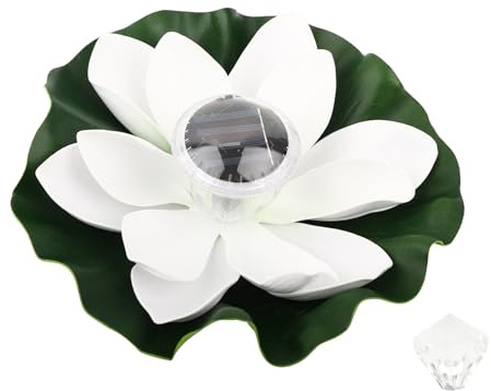 Lampada solare galleggiante fiore di loto, LED colorata 7 colori, IP65, 28 cm - Accensione automatica al crepuscolo, resistente alle intemperie, perfetta per giardini e stagni (Bianco colorato)