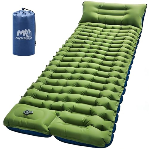 Myxslop Camping Sleeping Pad with Built-in Foot Pump & Pillow, 15.5cm Thick Ultralight Inflatable Sleeping Mat, Compact Camping Mat for Hiking, Backpacking, Festivals & Tent Camping