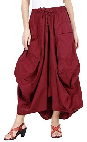 SARJANA HANDICRAFTS Women Cotton Solid Pockets Skirt Hippie Afghani Ethnic (Maroon)
