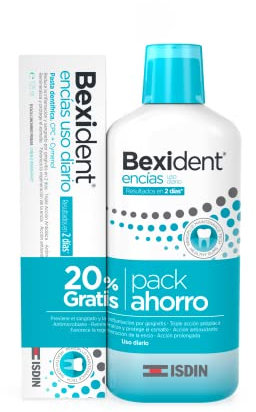 Isdin Bexident Encías Uso Diario, Pack ahorro 20% EXTRA Colutorio 500 ml + Pasta 125 ml