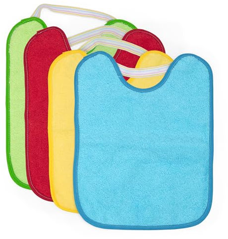 Ti TIN | 4 Pack wasserdichte frottee Babylätzchen 24x31 cm | Lätzchen mit elastischem Verschluss für Babys von 6 bis 18 Monaten