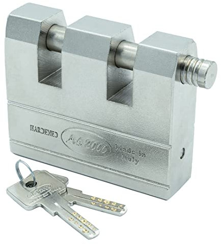 Candado con doble apertura para cadenas, Cerradura de alta seguridad, de acero templado, para moto, bicicleta, puertas, etc. Fabricado en Italia