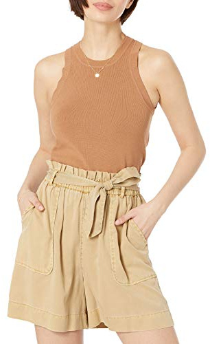 The Drop Gina Top sin Mangas de Punto con Cuello Cerrado Recortado para Mujer, Tierra, M