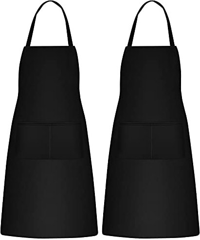 Chstarina 2 Stück Schürze Wasserdicht Kochschürze mit Taschen Schwarze Schürze Unisex Schürze für Damen und Herren Kochenschürze Küchenschürze für Küche, Restaurant, café