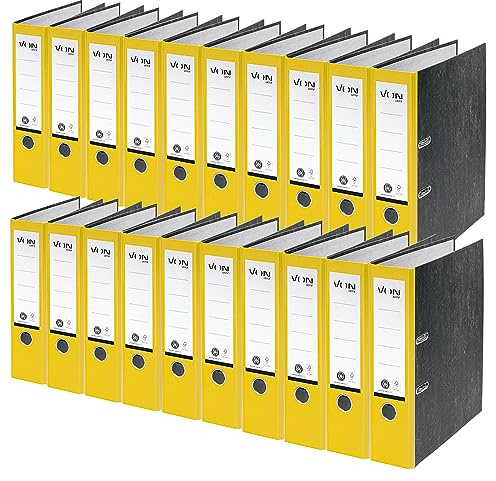 VON Leitz Ordner A4, 20er Pack, 100 % Recyclingpapier, 80 mm Rückenbreite, Für 600 Blatt, Blauer Engel & FSC-zertifiziert, Für Schule, Studium & Zuhause, Gelb, 10530015