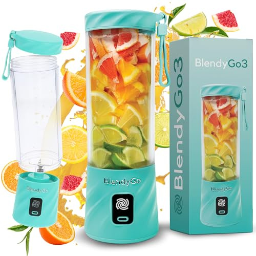 BlendyGo 3 Tragbarer Mixer, Blender, Mini Standmixer, 550 ml, Smoothie maker, Mixer smoothie maker to go, kabellos, zerkleinert Eis und Obst, BPA-freie, PulseMotion & BlendPro (Minze)