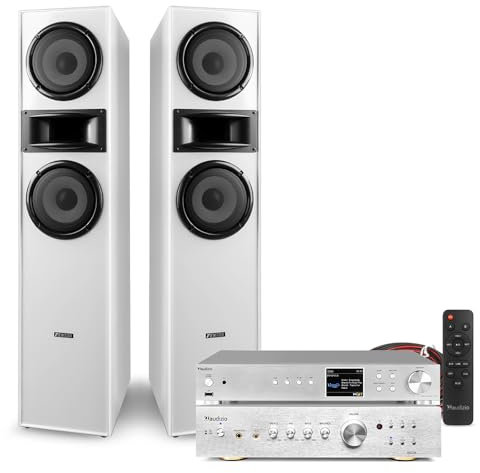 Fenton SHF700W Floor Standing Tower Stereo System - WiFi Internet & DAB+ Radio, Bluetooth Streaming, HiFi Amplifier & Dual Speakers, Home Audio Entertainment Solution