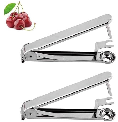 KHIRY 2 Stück Kirschentsteiner, Kirschentsteiner Edelstahl, Kirschkernentferner, Kirschsteinentkerner geeignet zur schnellen Kernentfernung (Edelstahl)