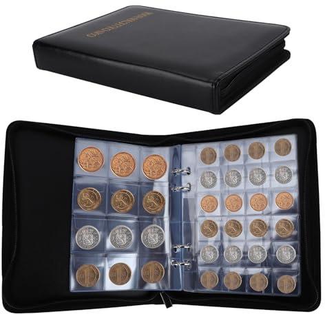 Domigard Album per Monete da 360 Tasche, Libro per collezionare monete con Cerniera, 25x17.5 cm Album Numismatico ad Anelli per Monete, Compatibile con Euro, Sterline, Dollari (Nero)