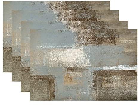 614 4Er Set Tischset Antifouling Platzset Hitzebeständig Tischmatte Für Küche Hotel Küche Speisetisch Tiefgraue Retro-Ölfarbe, Graues Abstraktes Öl
