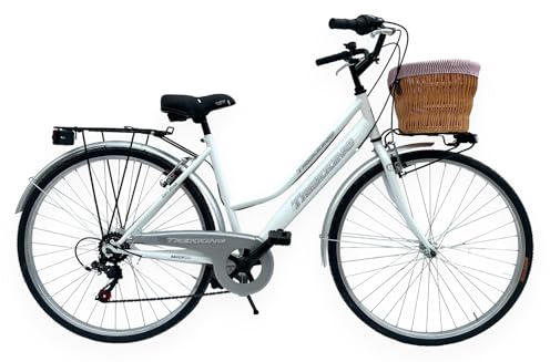 MADICKS Bicicletta Donna da Passeggio Olanda Misura 28 Bici da città Vintage retrò con Cestino Bianca Con Cambio (Cestino Anteriore in Vimini)