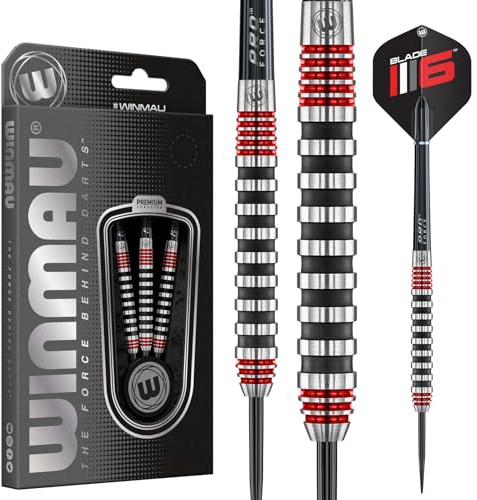 WINMAU Dart Advance 500 Series Röd 20g fat / 22g Fullvikts Professionell Volfram Mjuk spets Dart Set med flyglar och skaft (skaft)