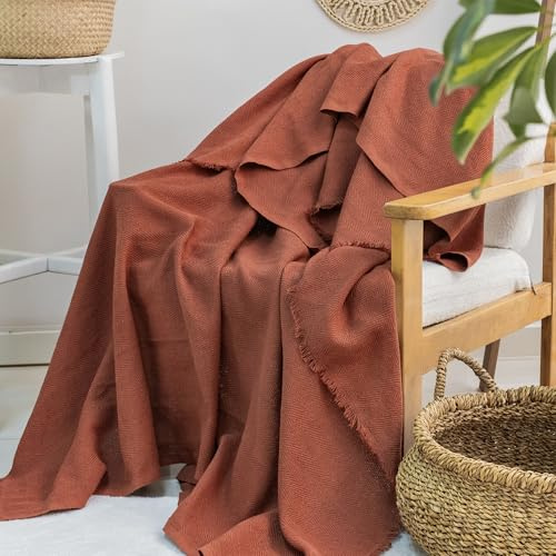 Milam London Manta Sofa Algodón - Cubre Sofa Multiusos - Plaid Cama Individual - Foulard Sillón - Mantas para Cama - Blanket - 170 x 200 cm Terracota