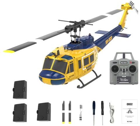 BuildCubes UH-1 RC Hubschrauber für Erwachsene, 1/48 C032 RC Helikopter, 2.4G 6CH Flybarless Stunt RC Militär Helikopter, Optische Flusspositionierung Rückwärtsflug, Geschenk -RTF