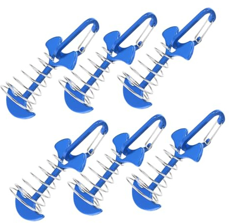 Hemobllo Estacas para Carpas Forma de Espina de Pescado, Aleación de Aluminio, Tamaño Pequeño, 6 Piezas Hebillas de Cuerda y Resorte, Anclajes Portátiles para Camping al Aire Libre,