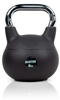 RUSTER Kettlebell de PVC rellena de arena metálica para entrenamiento funcional, pesa rusa con mango de acero cromado antideslizante y base estable, ideal para casa y gimnasio (Negro 8kg)