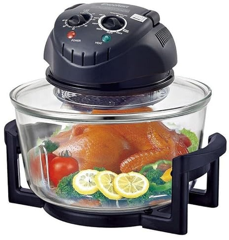 Friggitrice ad Aria con Forno Alogeno da 12 Litri, Fornello Salutare Senza Olio da 1300 W, Forno da Controsoffitto Multifunzione con Temperatura e Timer Regolabili da 125-250°C(Black)