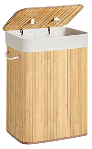 SONGMICS Panier à Linge avec Couvercle, 72 L, Corbeille à Linge Sale en Bambou, Pliable, Sac Amovible et Lavable en Machine, avec Poignées, pour Buanderie, Chambre, Naturel LCB10Y