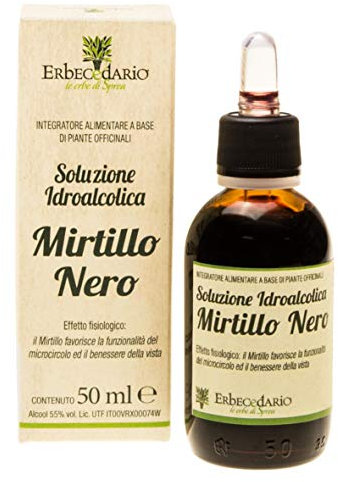 Tintura Madre Mirtillo Nero Erbecedario, Per Il Benessere Di Occhi e Vista E Del Microcircolo, Ricco di Vitamina C per Gambe più Leggere, Integratore Gambe Gonfie E Pesanti, 1 Flacone 50ml In Gocce