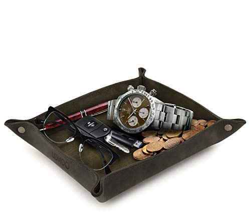 Londo Bandeja de Cuero Real Organizador Práctica Caja de Almacenamiento para Carteras, Relojes, llaves, Monedas, Teléfonos Celulares y Equipos de Oficina, Unisex