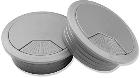 Mprofi MT® 2 Stück | Kabeldurchführung Schreibtisch Silber Ø 60mm | Kabeldurchlass aus Kunststoff | Kabellochabdeckung | Kabeldurchführung für Tisch, Büro, Arbeitsplatten | KS/60/2