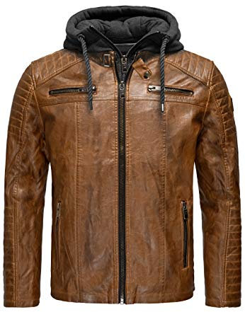 RED BRIDGE Chaqueta de cuero sintético para hombre con capucha Marrón S