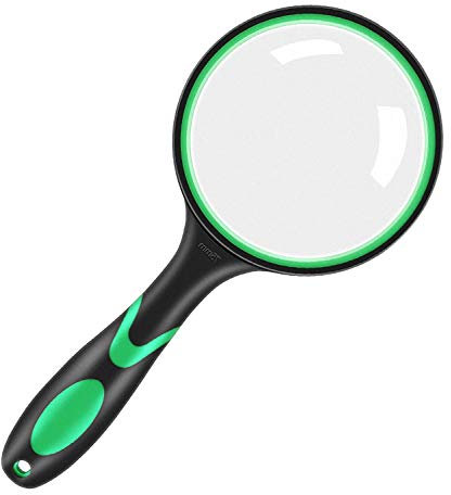 kuou Magnifying Glass, 10X Handheld Reading Magnifier 75mm Magnifying Lens with Non-Slip Soft Rubber Handle Shatterproof Magnifying Mirror for Reading Repair Observation