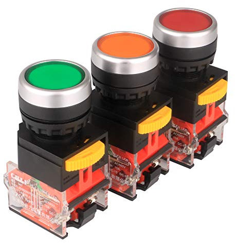 Gebildet 3pcs 22mm 10A 12V-24V-48V-110V-230V-380V 1NO 1NC DPST Verriegeln-Druckknopfschalter LA38-11BN(Rot/Gelb/Grün)
