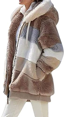 ABINGOO Manteaux Polaire Zippée pour Femme Mode en Peluche à Capuche Épaissir Blouson Chaud Hiver Décontractée Doux Ample Veste(Kaki,L)