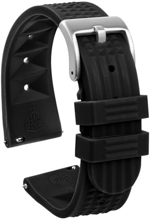 watchdives Rubber Waffle Watch Band, Fast Release Soft Rubber Watch Strap Waterproof Replacement Watchbands with Two Fixing Loops for Men & Women (Black-Fast Release, 22mm)