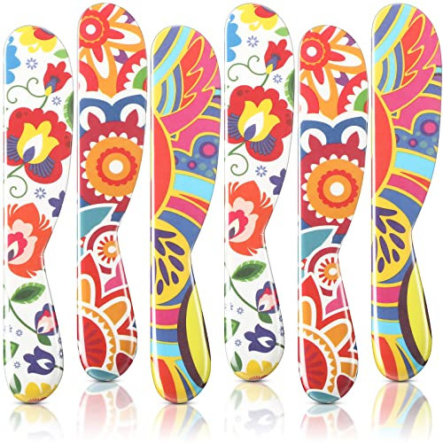 Eaasty 6 Pieces Butter Spreader 6 Inch Plastic Butter Knife Colorful Cheese Knife Spreader Christmas Kitchen Gifts for Cream Cheese, Sandwich(Floral Style)