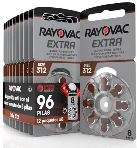 96 Piles Auditives Rayovac Extra 312. 12x8 Piles pour Appareil Auditif