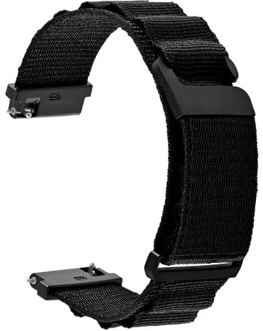 WOCCI 20mm Loop Nylon Watch Strap, Adjustable Sport Band, Black Buckle (Black)