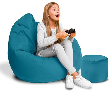 DreamRoots Sitzsack für Kinder und Erwachsene - Sitzsack mit Füllung, Lehne, Hocker und Bezug - Oxford Stoff 220 gr/m2 Wasserdicht - Sitzkissen Boden - Chill Sack S, Hellblau