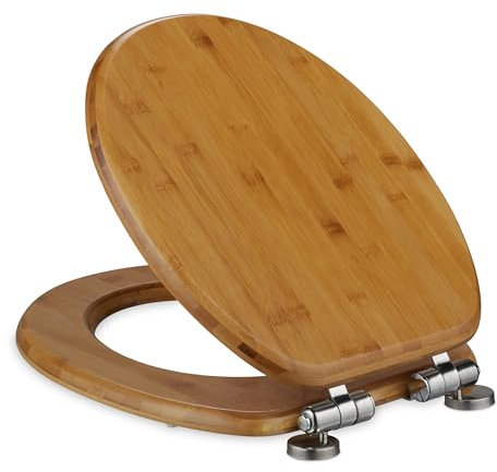 Relaxdays Toilettendeckel mit Absenkautomatik & Quick Release, 37,5 x 43,5 cm, Bambus, Montage von Oben, oval, Natur