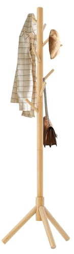 Aibiju Coat Rack Free Standing, Coat Tree With 8 Hooks and 3 Height Options, Wood Coat Hanger Stand, Suit for Adults,Kids, Home/Entryway/Hallway (Natural Wood),YD-1004