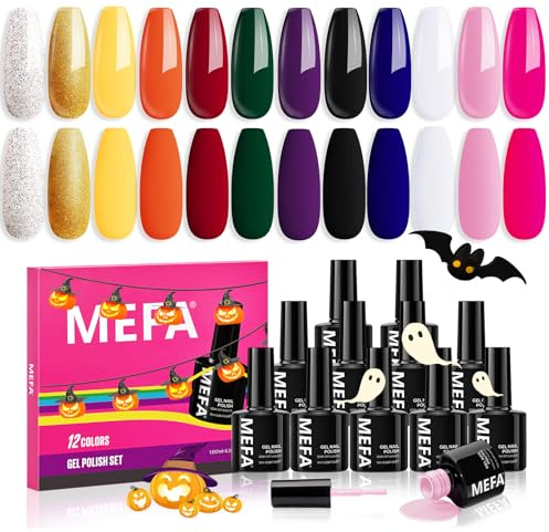 MEFA Vernis Semi Permanent pour Été - 12 Couleurs Gel UV (Blanc, Rose, Orange, Noir, Vert, Paillettes) - Kit Manucure Nail Art Soak Off French