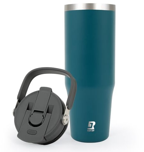 Riley Joy 32oz Gobelet en Acier Inoxydable 2.0 avec Poignée et Paille – Bouteille d'eau Isotherme 100% Leakproof Facile à transporter – Tasse à café pour voiture
