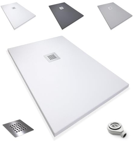 Platos de Ducha Antideslizantes de Resina, Antibacterianos, Resistentes al Calor y Rayados, Nula Absorción de Agua, Blanco, Negro y Beige (Ral 9003 BLANCO, 70 x 110)