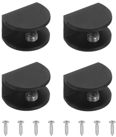 sourcing map 4 clips de fijación de vidrio, para soporte de espejo de fijación de semicírculo de 6 a 8 mm, abrazadera de clip de aleación de aluminio con tornillos para vitrina de vidrio/madera, color