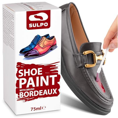 SULPO Tinte para zapatos, color burdeos, 75 ml, ideal para el cuidado de cuero granulado, cuidado eficaz para zapatos, bolsos y accesorios