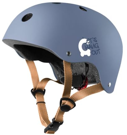 Cariboo Casque Vélo Enfant Casque De Protection XS/S 48-52 cm Robuste Éclairage LED Cyclisme Roller Skateboard Trottinette Bleu Foncé/Marron