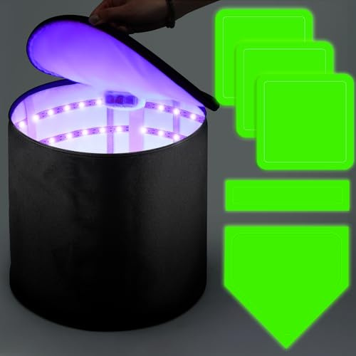 Hiboom Juego de 6 bases de béisbol y sóftbol que brillan en la oscuridad, luz UV, bolsa de carga rápida, placa de goma para el hogar, para kickball, Dodgeball en la oscuridad, juego en el patio