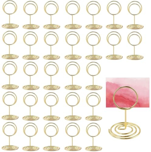Ji liangli Soportes para tarjetas de mesa dorados,30 unidades,con clip para fotos,menús y notas.metálica resistente para sujetar tarjetas,nombres y fotos en bodas,fiestas y eventos especiales