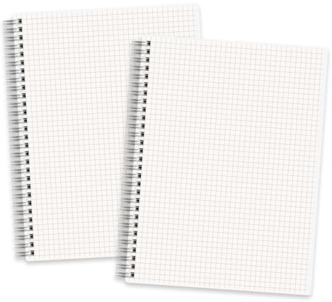 RETTACY Graph Grid Paper Notebook, 2-Pack, 160 Pages per Pack, B5 Medium Size (7.6'' × 10''), 100 GSM Thick Paper, Spiral-bound, Flexible Plastic Cover, for Students, Homework, Math, Engineering