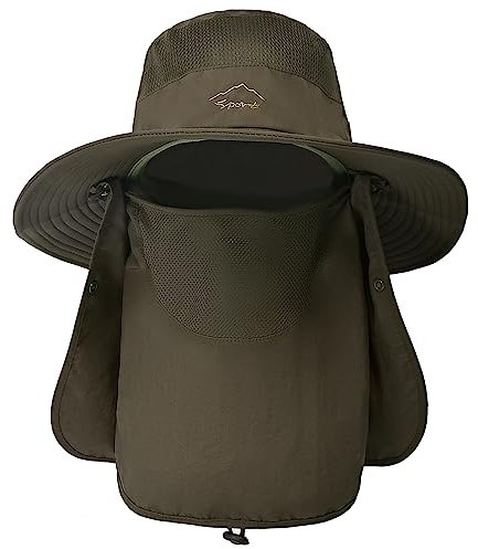 TAGVO Sonnenhut mit Abnehmbarer Halsklappe, UPF 50+ Schutzhüte Wanderhut für Außenbereich, Camping, Wandern, Gehen, Reisen, Faltbare Fischerhut Angelmütze - Verstellbarer Kinnriemen