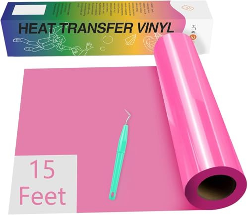 HTVRONT HTV Vinyl Rolls Heat Transfer Vinyl - 12 x 15ft(30.5x457CM) Pink HTV Vinyl for Shirts, Iron on Vinyl for All Cutting Machines - Easy to Cut & Weed for Heat Vinyl Design (Pink)