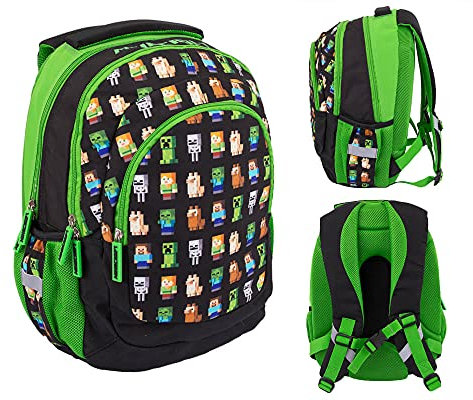 ASTRA Dreifächiger Schulrucksack MOTIV - Minecraft Figuren Rucksack Schultasche | licht Rucksack | rucksack jungen schule rucksack kinder Ranzen