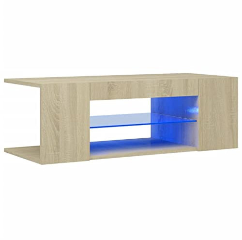 vidaXL TV Schrank mit LED-Leuchten Lowboard Fernsehschrank Fernsehtisch Sideboard HiFi-Schrank TV Möbel Tisch Board Sonoma-Eiche 90x39x30cm