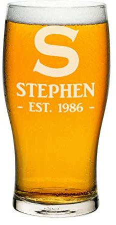 Tulipano personalizzato in vetro da pinta grande lettera Est data compleanno qualsiasi nome artigianale birra sidro personalizzato compleanno papà nonno festa del papà